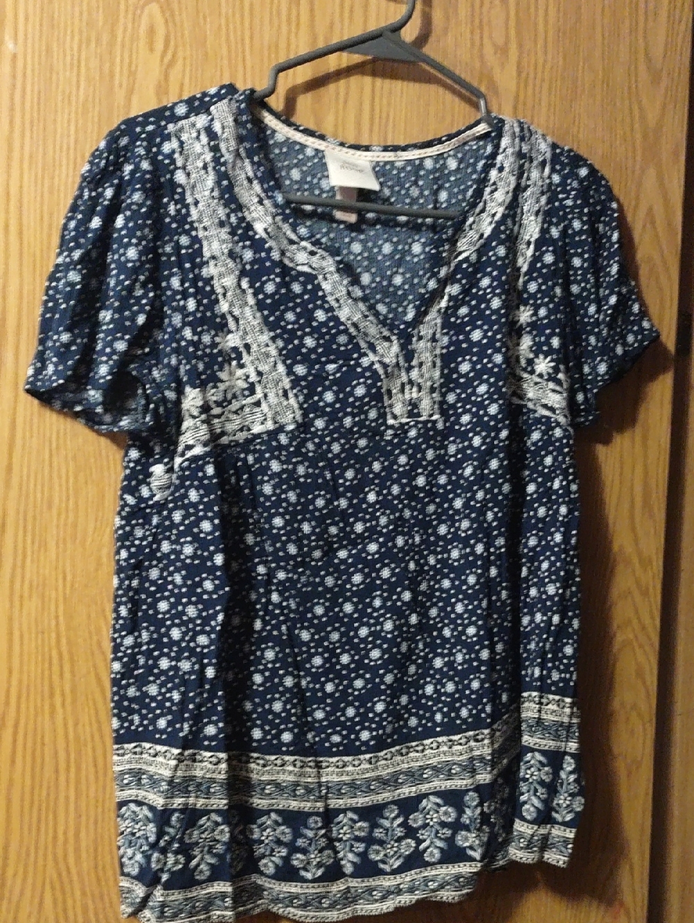 Knox Rose Navy Blue and White Printed Tunic